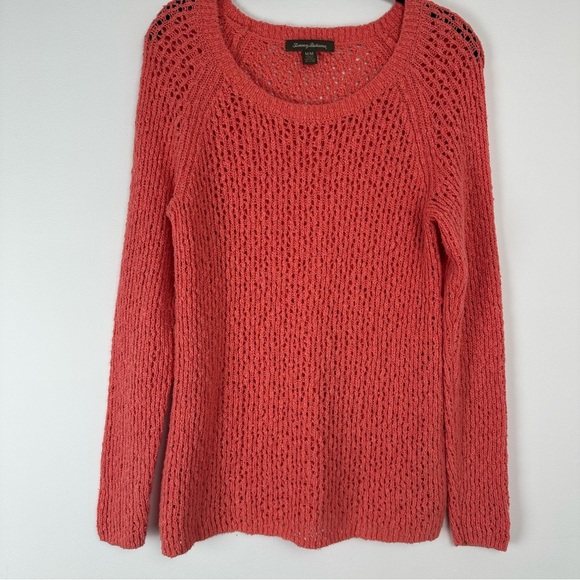 Tommy Bahama Women’s Sweater Size Medium Coral Open Knit Beachy Boho Vacation - Picture 1 of 8